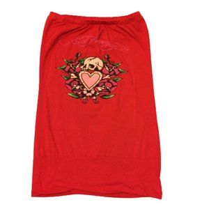 Ed Hardy Tube Top Mini Dress Skull Heart Roses